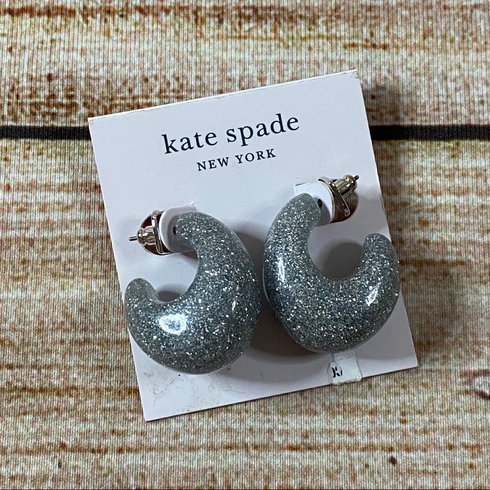 Kate Spade NWT Silver Glitter Huggie Hoop Earrings